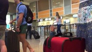 Jock freeballing in the airport