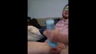 Straight buddy uses a fleshlight on another buddy
